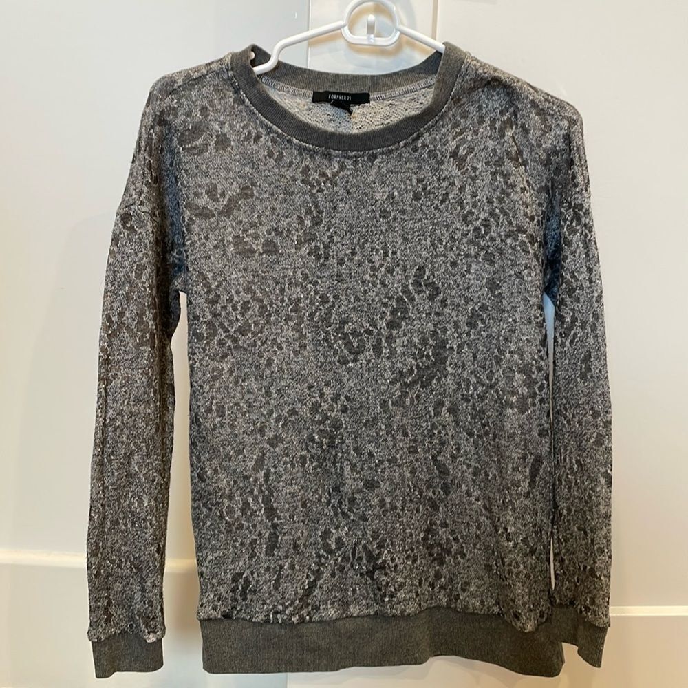 Grey Distressed Sheer See-Through Sweater S